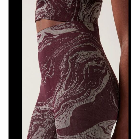 Athleta Womens Small Maroon Silver Metallic Marble Aurora Shine Tight Leggings - Picture 2 of 11